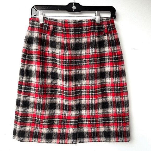 VTG 90s Eddie Bauer Red Black Plaid Wool Wrap Skirt SZ 8 Lined Kilt Style - Picture 4 of 7